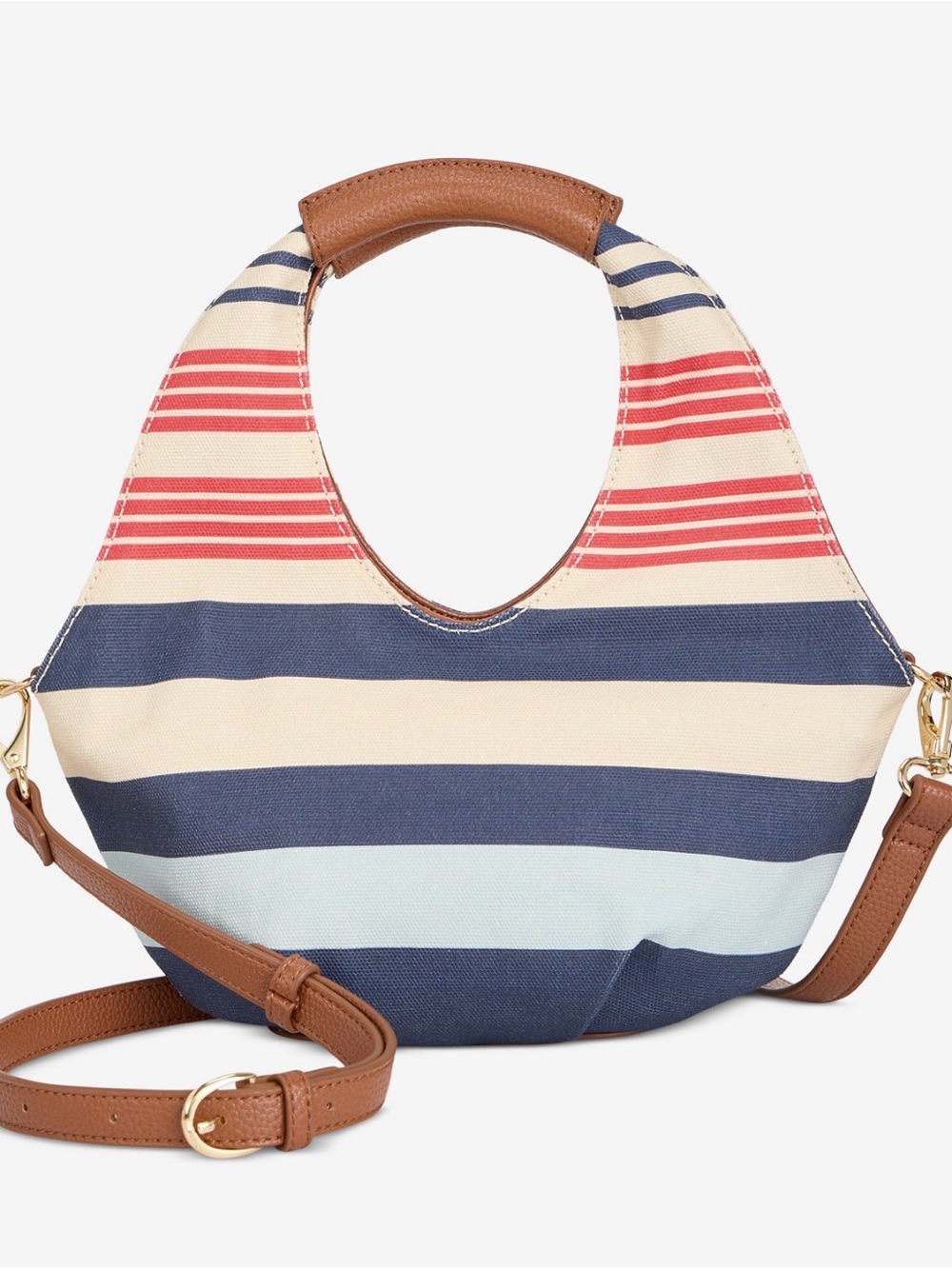 Striped Canvas Crossbody Bag with Detachable Shoulder Strap